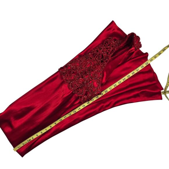 Vintage Y2K 90s Faviana Dress Size 5 6 Gown Prom Occasion Red Satin Column - Picture 6 of 7